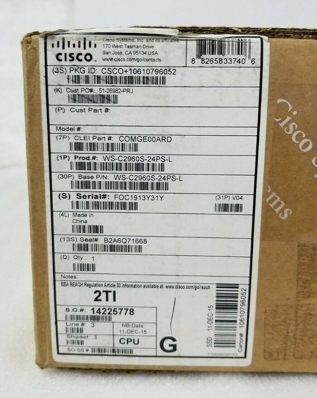 NEW Cisco Catalyst WS-C2960S-24PS-L Stackable Ethernet Switch