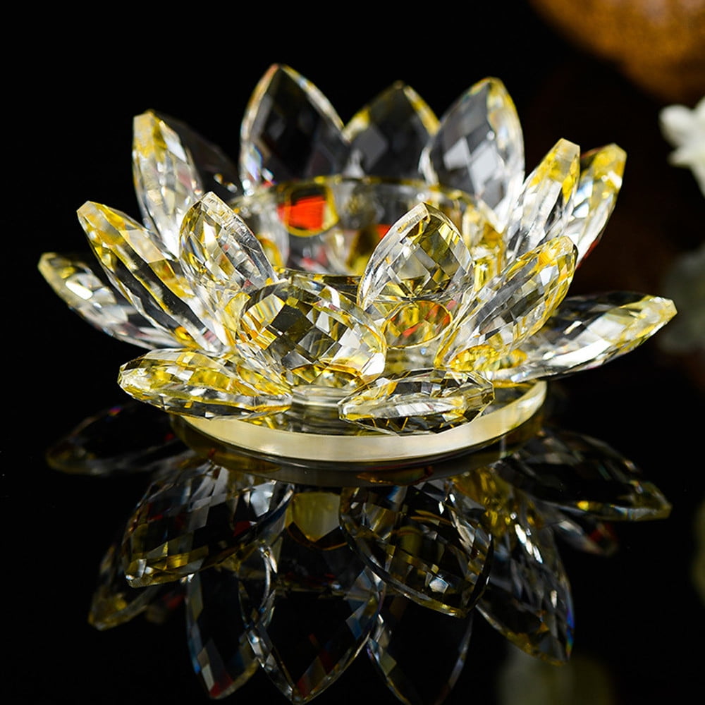 Colorful Crystal Glass Lotus Flower Candle Tea Light Holder Candlestick Deocr RS 