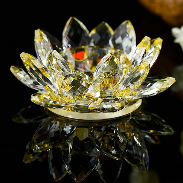 7 Colors Crystal Glass Lotus Flower Candle Tea Light