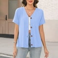 thumbnail image 2 of Taqqpue Women Summer Button Down Tops Short Sleeve V Neck Tank Tops Casual Loose Fit Open Front Shirts Solid Color Soft Basic T Shirts, 2 of 7