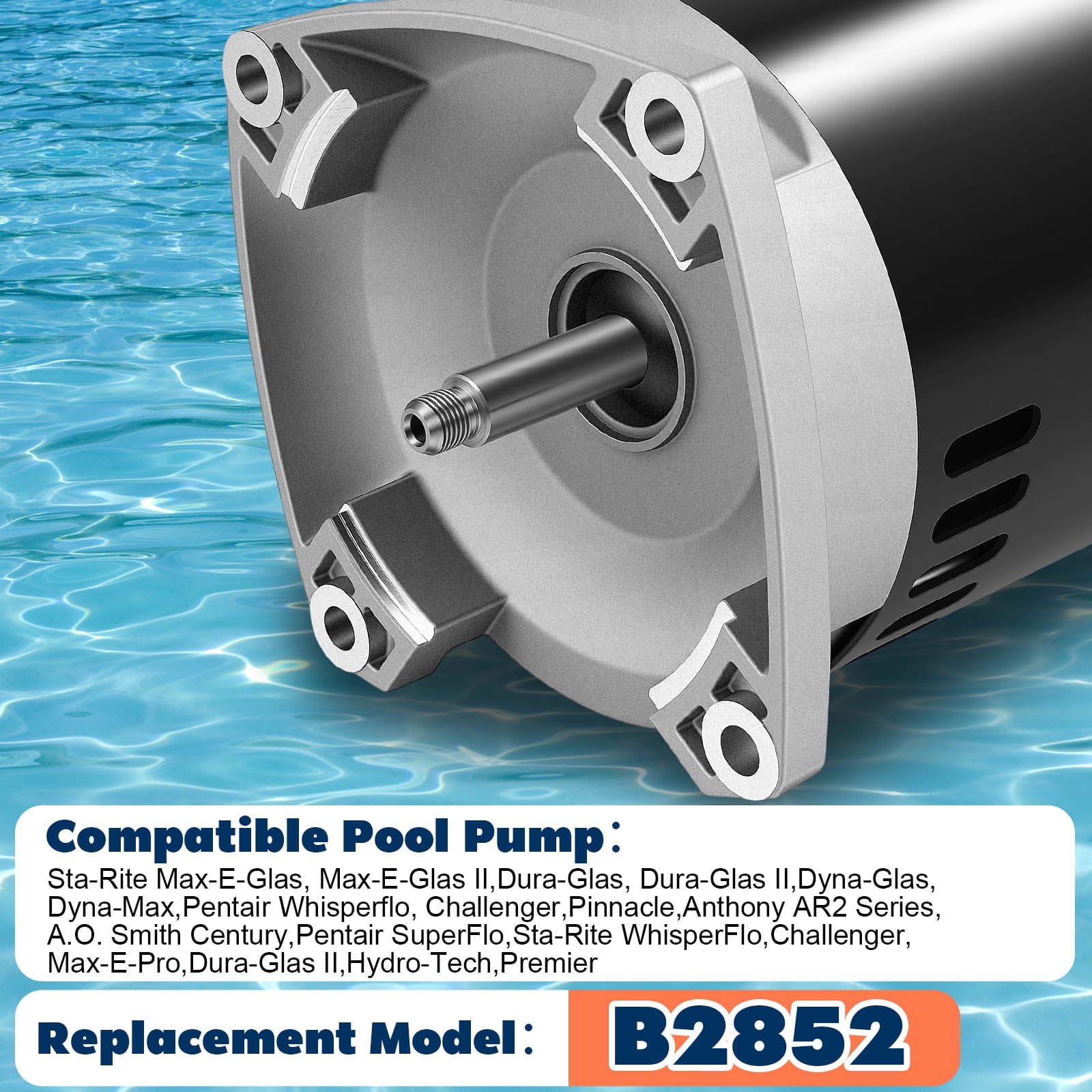 B2852 Pool Pump Motor - Swimming Pool Pump Motor, 3450 RPM, 3/4 HP, 115/230V, 56Y Frame, 303 Stainless Steel Shaft, Replacement Motor for Outdoor/Indoor Swimming Pool