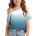 thumbnail image 2 of ITSAME One Shoulder T-Shirts for Girls Short Sleeve Tops Gradient Print Summer Loose Casual Tees Blue Size 9, 2 of 9