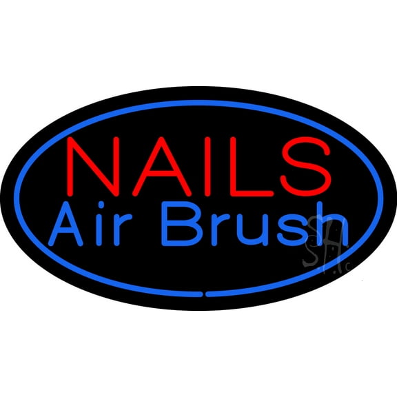Nails Airbrush Oval Blue LED Neon Sign 20 x 37 - inches, Black Square Cut Acrylic Backing, with Dimmer - Bright and Premium built indoor LED Neon Sign for Defence Force.