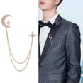 thumbnail image 5 of Pnellth Star Moon Brooch Dazzling Rhinestone Inlaid Hanging Chain Elegant Men Women Business Suit Lapel Collar Pin Jewelry Platinum, 5 of 8