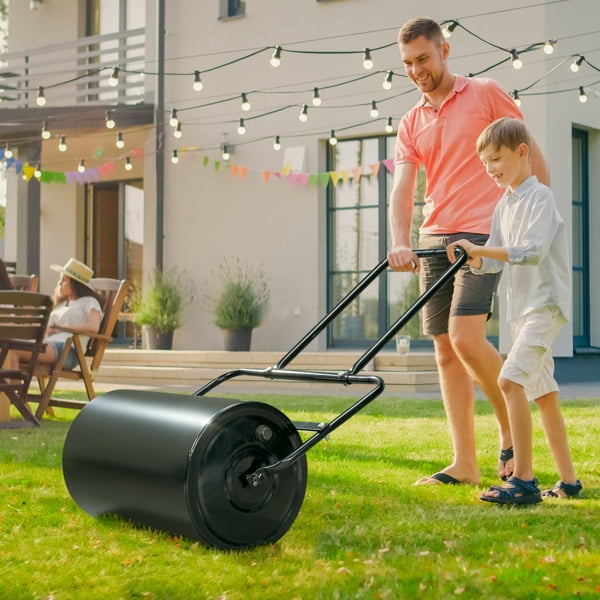 19.5in Lawn Roller Iron Cylindrical Black