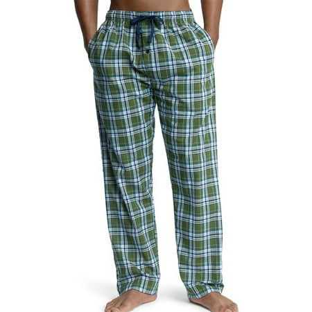 Mens Woven Plaid Drawstring Sleep Pajama Lounge Pant, 40162 Green Plaid / Small