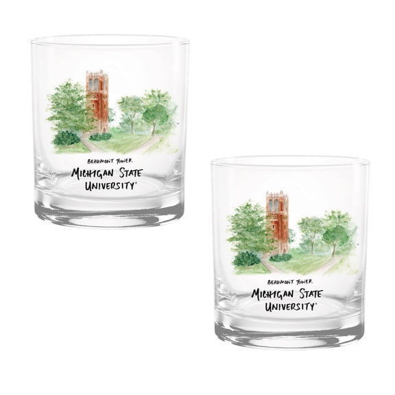 Michigan State Spartans Laura Wilcox Watercolors 14oz Rocks Glass 2-Pack