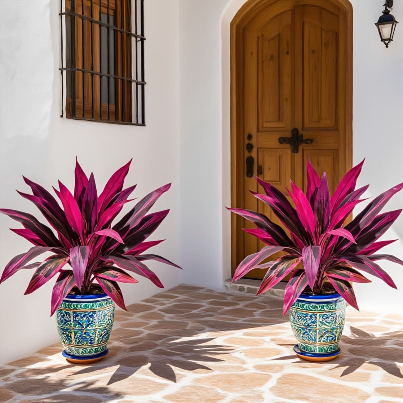 2PCS Artificial Red Cordyline Plant, 23.6 Inch Tall Faux Ti Plant with White Pot, UV Resistant Fake Outdoor Indoor Plants for Home Porch Garden Decor
