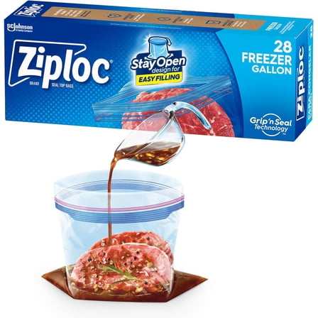 Gallon Food Storage Freezer Bags, Stay Open Design with Stand-Up Bottom, Easy to Fill, 28 Count