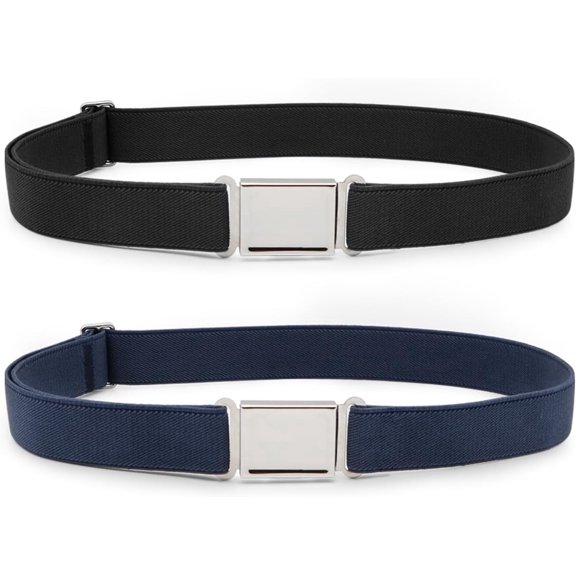 2 Pack Kids Elastic Adjustable Belt, Boys Girls Belt with Easy Magnetic Buckle