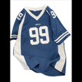 thumbnail image 1 of Camisetas de Talla Grande, Camisetas con Gráficos de Números y Bloques de Color, Camisetas Extragrandes de Corta con Cuello en V. Azul XL, 1 of 3