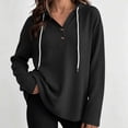 thumbnail image 2 of Tqcoqu Women's Waffle Knit Henley Button Hoodie,Drawstring V Neck Drop Shoulder Long Sleeve Casual Pullover Tops,Black Women's S-XXL, 2 of 7