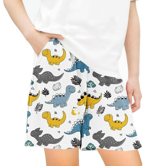 THDHVS Kids Shorts,Shorts for Boys,Dinosaur Print Fashion Shorts with Pockets for Boys and Girls Trendy Summer Wear and Adventure Style Navy