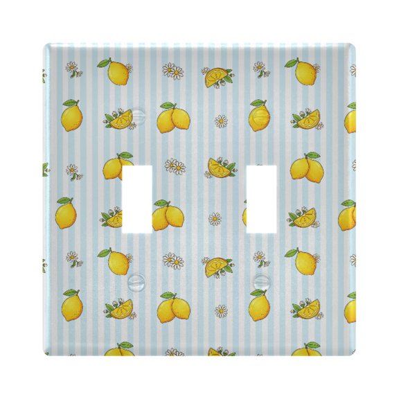 Lemon Blue Stripe Toggle Switch Wall Plate 2-Gang Unbreakable Durable PC Flush Fit Round Edge 4.48x4.56in