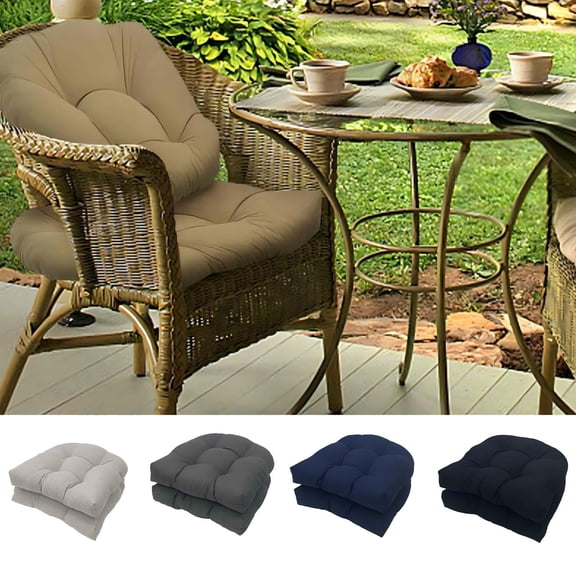 Taotanxi Waterproof Outdoor Chair Cushion Set of 2 Navy Blue Outdoor Wicker Patio Seat Pads 18.9x18.9inches Non Slip U-Shaped Thicken Dining Chair Cushion