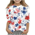 thumbnail image 2 of BRGZLK Kids Independence Day Patriotic Top USA Flag Printed 3/4 Sleeve Round Neck Pullover Bottoming Shirt For Middle And Large Children's Boys And Girls Multicolor 7-8 Years, 2 of 5