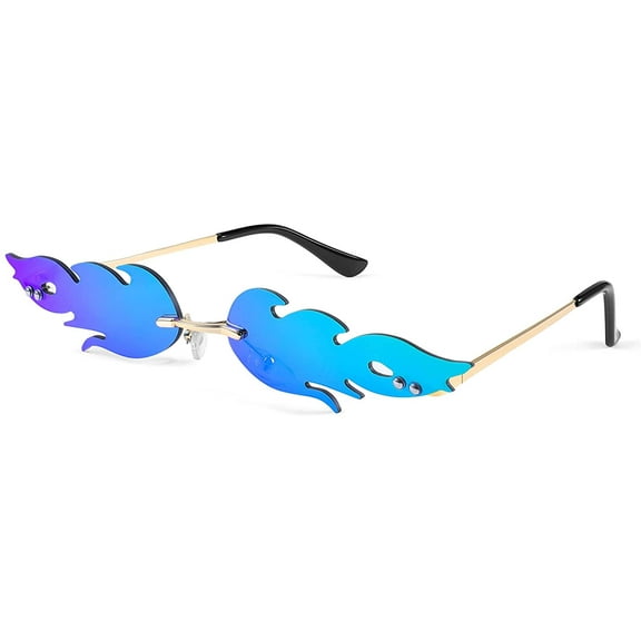 FEISEDY Fire Flame Sunglasses for Women Mirror Rimless Fire Shaped Novelty Sunglasses B2839