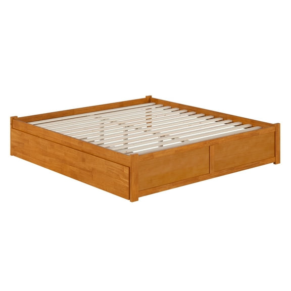 AFI Concord King Wood Platform Bed with Footboard and Twin XL Trundle, Light Toffee