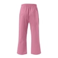 thumbnail image 4 of Capris Pants for Women Cotton Linen Casual Summer 2026 Straight Wide Leg Loose Drawstring Elastic Waist Cropped Trouser Pink L, 4 of 5