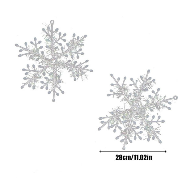 OAVQHLG3B 3pcs Snowflakes Christmas Tree Decorations, Snowflake Ornaments with Feather for Tree, Plastic Glitter White Snow Flakes Ornaments, Christmas Indoor Winter Wonderland Decor