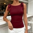 thumbnail image 6 of VBVC Women's Tie Shoulder Bow Knot Slim Fit Tank Top , Ladies' Crew Neck Stretchy Cami , Summer Sleeveless Going Out Tops For Women,Wine,S-2XL, 6 of 9