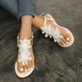 thumbnail image 6 of Jacenvly 2024 New Women's Summer Plus-Size New Bohemian Floral Casual Flat Roman Sandals White Sandals for Women, 6 of 9