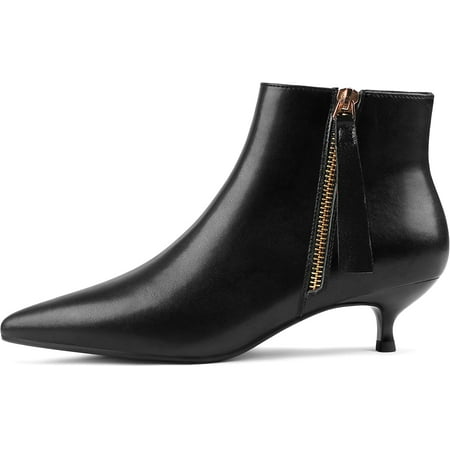 

Omagie Women s Leather Ankle Boots Low Heels Shoes Zipper Winter Booties