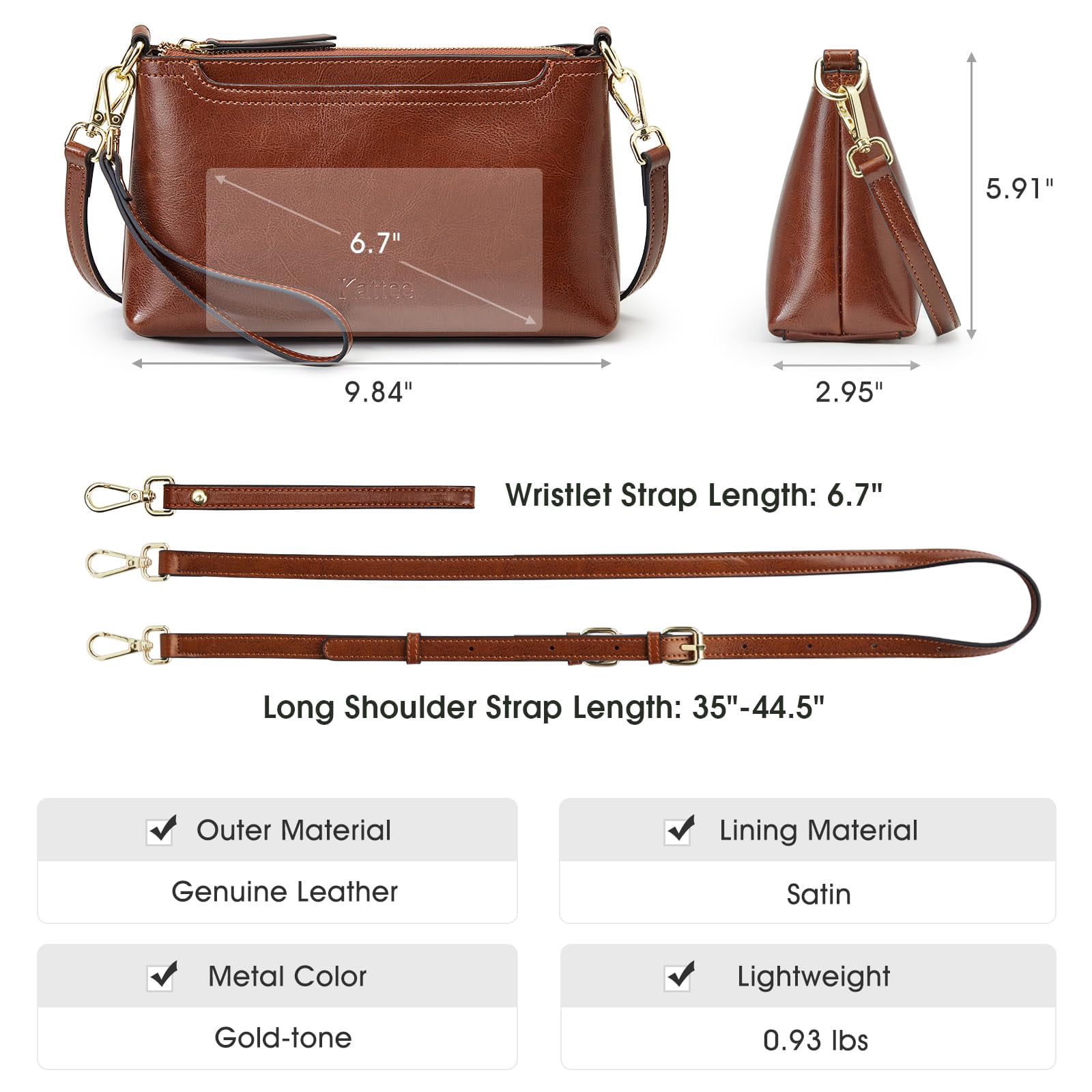 Kattee Leather Crossbody Bags for Women Trendy, Small Shoulder Purses and Handbags, Clutch Wristlet Wallet with 2 Straps