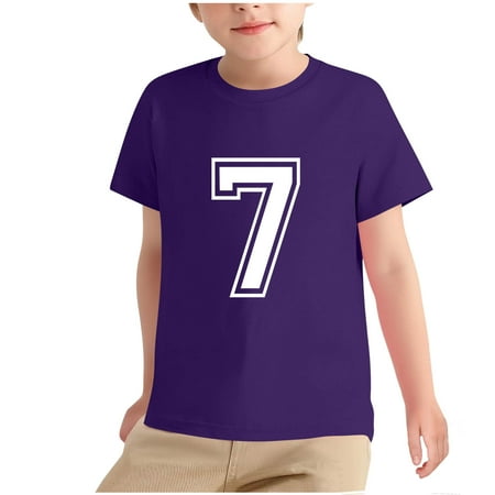 AHTJRT Kids 7th Birthday Shirt Short Sleeves Crewneck Top Tees Fashion Lightweight Breathable Outdoor Running Baseball Pullover Purple 13-14 Years