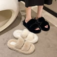 thumbnail image 3 of YAZI Open Toe Slippers for Women , Plush Fluffy Furry Fleece House Indoor or Outdoor Ladies’ Slide Slippers, 3 of 9