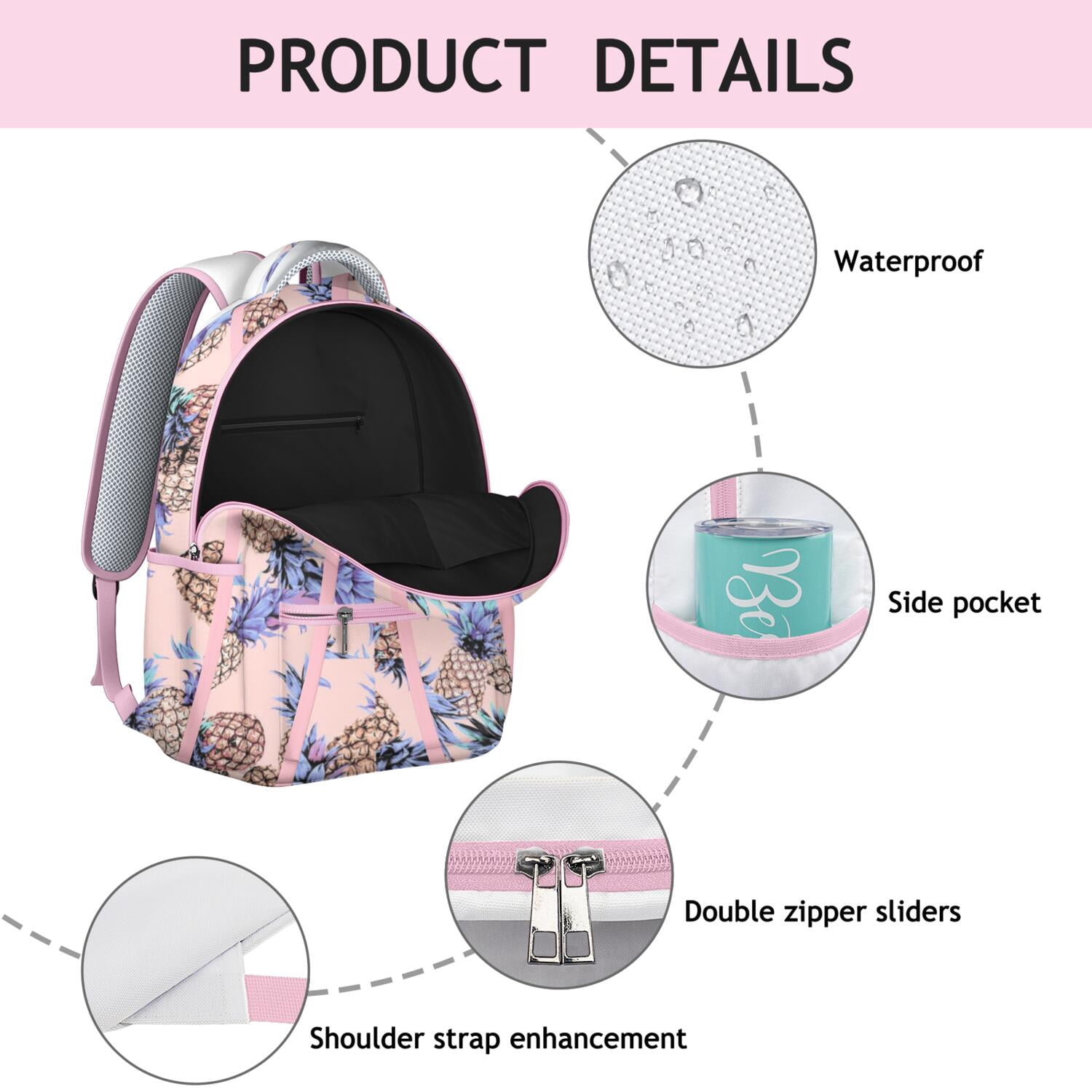 Pineapple Sunshine Design Waterproof Backpack - Comfortable & Supportive Laptop Bag for College