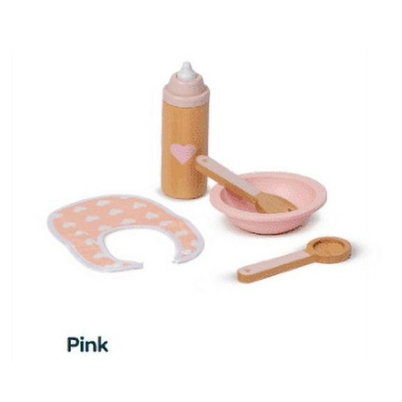Moover Wooden Eating Set, Pink - Toddler Doll Feeding Tableware Play Set, 18M