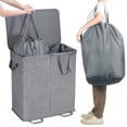thumbnail image 4 of Cesta Doble para Ropa Sucia con Tapa y Bolsas de Lavandería Extraíbles, 136L Grande Plegable Cesta de Lavandería con 2 Compartimientos y Asas para Dormitorio, Baño, Cuarto de Lavado, Gris, 4 of 7