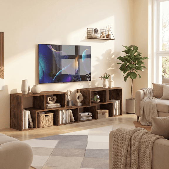 ELLEGNT 3-Piece Modular TV Stand, Free Combination Media Console with Shelves for 55"-65" TVs, Rustic Brown