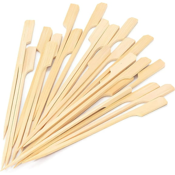 3.5 Inch Bamboo Skewers 100PCS Food Appetizer Toothpicks Wide Flat Paddle Bamboo Wood Picks for Cocktail, Marshmallow, Fruit, Grilling, Drink, BBQ, Barbecue, Yakitori Chicken, Fondue, Roasting