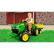 12 V Peg Perego John Deere Ground Force Extra-Large 12 Volt Ride-On Tractor with Trailer & FM Radio, Durable Design for Kids Ages 3-7