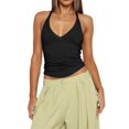 thumbnail image 1 of Débardeurs Côtelés à Bretelles Spaghetti et Col en V pour Femmes, Camisole Ajustée, Chandails de Base, 1 of 7