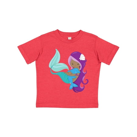 

Inktastic African American Mermaid Purple Hair Dolphin Gift Toddler Toddler Girl T-Shirt