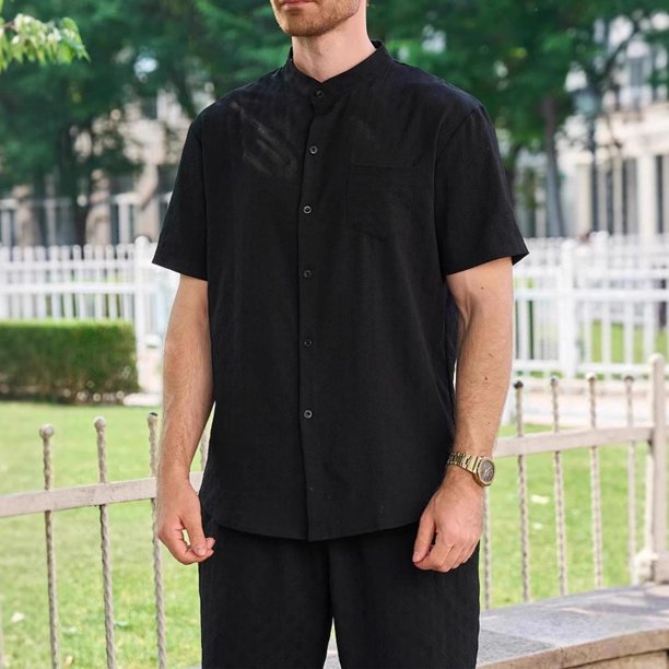 pstuiky camisetas de manga corta para hombre, Camisa informal de manga corta con cuello alto, cómoda y lisa para hombre camisetas de hombre s