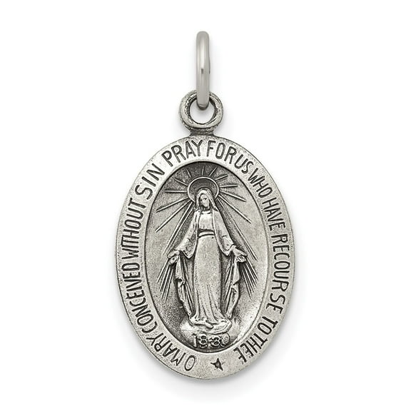 Sterling Silver Miraculous Medal Oval Virgin Mary Pendant Necklace for Women or Men, Catholic Religious Jewelry Symbolizing Faith and Protection, 1830 Devotional Design