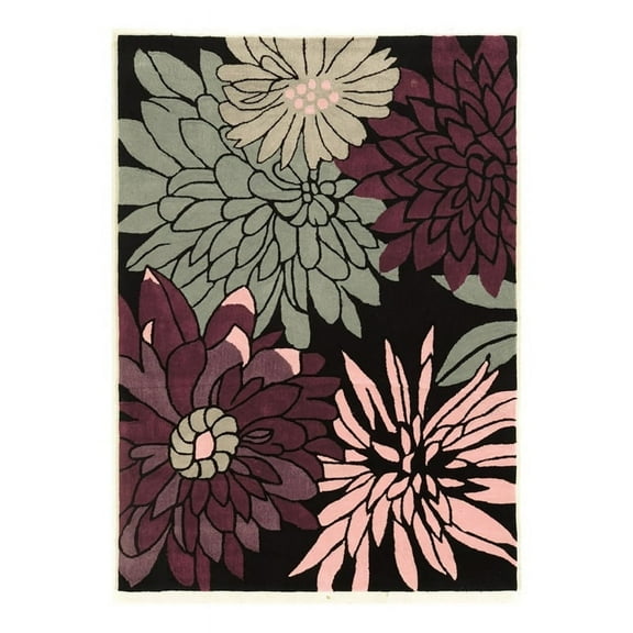 Bowery Hill 96'' x 120'' Transitional Fabric Hand Tufted Rug in Black/Pink/Green
