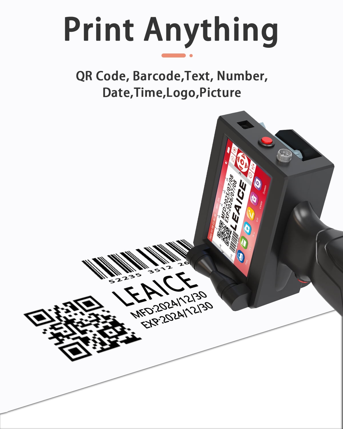 Leaice Handheld Inkjet Printer Gun with Ink Cartridge and 2000 mAh Battery 1 Inch Print height