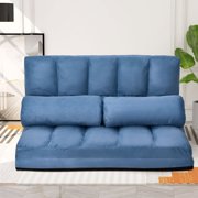OVERDRIVE Foldable Floor Couch Adjustable Lazy Sofa Double Chaise Lounge Sofa with Two Pillows for Living Room, Blue