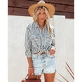 thumbnail image 4 of Women's Striped Button-Down Shirts Long Sleeve Blouses Casual Tops with Pockets, 4 of 6