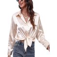 thumbnail image 4 of Innerwin Hauts Col à Revers Chemises pour Femmes Travail Boutonné Blouse à Simple Boutonnage Champagne 2TG, 4 of 7