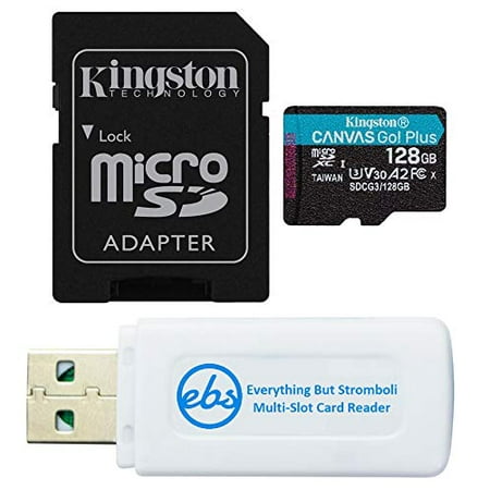 Image of Kingston 128GB SDXC Micro Canvas Go! Plus Memory Card & Adapter Works with GoPro Hero 7 Black Silver Hero7 White Camera (SDCG3/128GB) Bundle with (1) Everything But Stromboli TF and SD Car