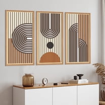 3D Geometric Line Wood Wall Art Framed Wooden Boho Wall Decor Set of 3 Mid Century Modern Wall Sculptures for Living Room Bedroom 16 x32 Inch
