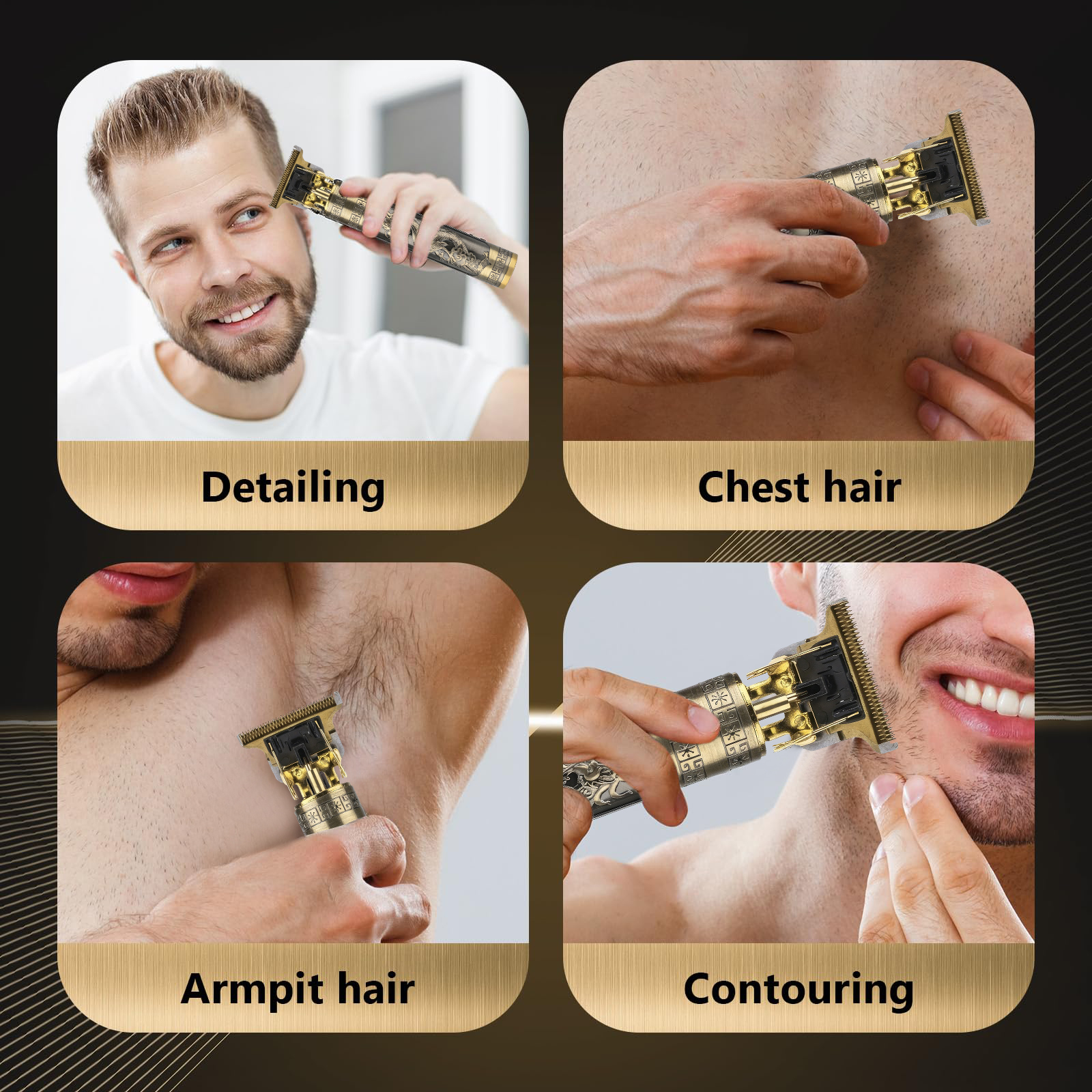 Obacre T-Blade Hair Clipper Trimmer with Guide Combs, Gold photo 5