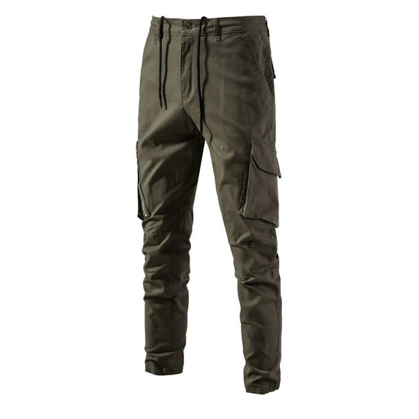 Pantalones largos de moda para hombre, casuales, de color puro, para exteriores, con cremallera y bolsillo, pantalones deportivos para hombre