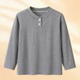 thumbnail image 5 of TOWED22 Boys Long Sleeve Henley Shirts Casual Crewneck Tees with Buttons Soft Shirts for Boys,Grey,9-10 Y, 5 of 7